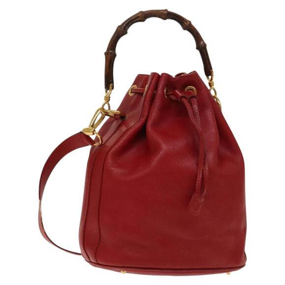 GUCCI Bamboo Hand Bag Leather Red Gold 001 2040 001 2040 - Picture 1 of 16